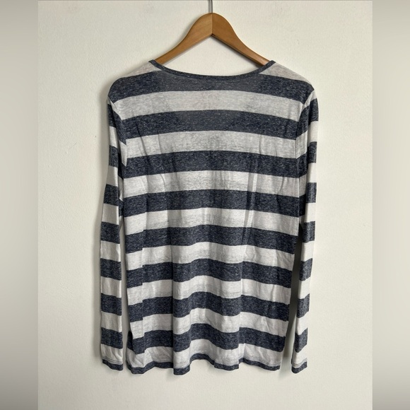 Faded Glory Shirt Women’s XXL Gray White Striped Long Sleeve Linen Blend Top - Picture 2 of 10